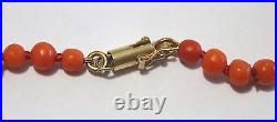 Vintage Victorian hand cut Coral Beads newly strung with 18 karat Gold beads