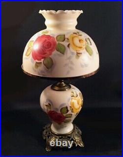 Vintage glass lamp. Victorian. Hand painted shade and base. Light-up base