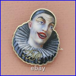 Vintage sterling silver hand painted victorian clown brooch