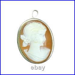Vtg Antique Victorian 800 Silver Hand Carved Shell Coral Cameo Pendant Brooch