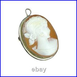 Vtg Antique Victorian 800 Silver Hand Carved Shell Coral Cameo Pendant Brooch