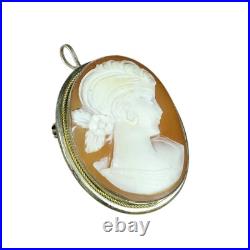 Vtg Antique Victorian 800 Silver Hand Carved Shell Coral Cameo Pendant Brooch