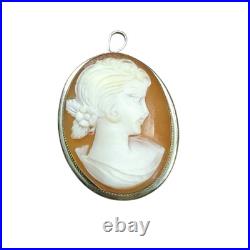 Vtg Antique Victorian 800 Silver Hand Carved Shell Coral Cameo Pendant Brooch