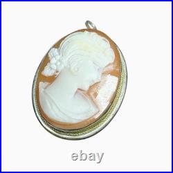 Vtg Antique Victorian 800 Silver Hand Carved Shell Coral Cameo Pendant Brooch