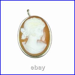 Vtg Antique Victorian 800 Silver Hand Carved Shell Coral Cameo Pendant Brooch