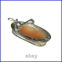 Vtg Antique Victorian 800 Silver Hand Carved Shell Coral Cameo Pendant Brooch