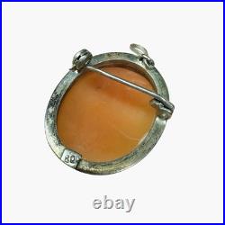 Vtg Antique Victorian 800 Silver Hand Carved Shell Coral Cameo Pendant Brooch