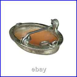 Vtg Antique Victorian 800 Silver Hand Carved Shell Coral Cameo Pendant Brooch