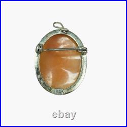 Vtg Antique Victorian 800 Silver Hand Carved Shell Coral Cameo Pendant Brooch