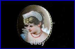 Vtg Beautiful Victorian Lady Royalty Cameo Brooch Hand Painted Russian A