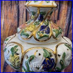Vtg Decor Lamp Porcelain 1940 Victorian Hand Painted Floral Pattern Gold Brass