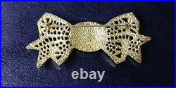 Vtg Gold Tone Bow Womens Pin Floral Hand Painted Enamel Brooch Victorian MCM 28g