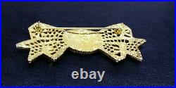 Vtg Gold Tone Bow Womens Pin Floral Hand Painted Enamel Brooch Victorian MCM 28g