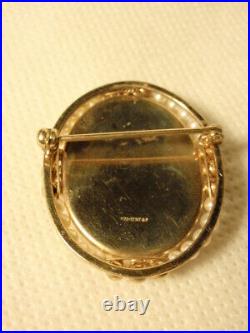 Vtg Hand Painted Cameo Portrait Celluloid Victorian Lady Pin Brooch 1/20 12K GF