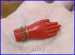 Vtg Red Victorian Human Hand Shaped Pin Brooch with bracelets Celluloid Bakelite
