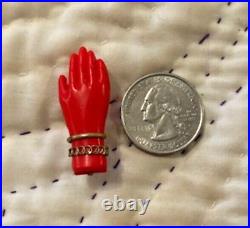 Vtg Red Victorian Human Hand Shaped Pin Brooch with bracelets Celluloid Bakelite