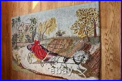 Vtg. Signed Hand Hooked Folk Art Rug/Tapestry