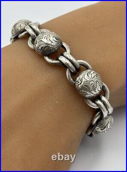 Vtg Victorian Hand Chanced. 800 Silver Orb Chain Link Bracelet Sterling FZ