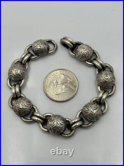 Vtg Victorian Hand Chanced. 800 Silver Orb Chain Link Bracelet Sterling FZ