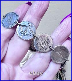 WONDERFUL Antique Sterling Silver Engraved Love Token Liberty Dimes Bracelet