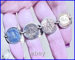 WONDERFUL Antique Sterling Silver Engraved Love Token Liberty Dimes Bracelet