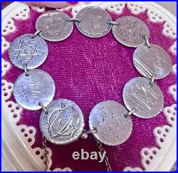 WONDERFUL Antique Sterling Silver Engraved Love Token Liberty Dimes Bracelet