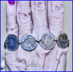 WONDERFUL Antique Sterling Silver Engraved Love Token Liberty Dimes Bracelet