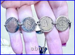 WONDERFUL Antique Sterling Silver Engraved Love Token Liberty Dimes Bracelet