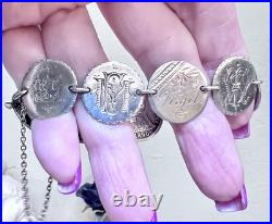 WONDERFUL Antique Sterling Silver Engraved Love Token Liberty Dimes Bracelet