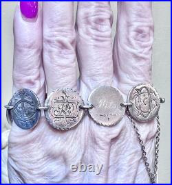 WONDERFUL Antique Sterling Silver Engraved Love Token Liberty Dimes Bracelet