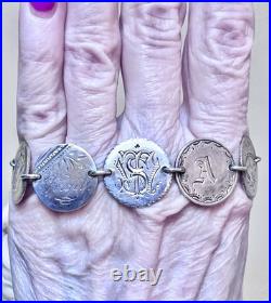 WONDERFUL Antique Sterling Silver Engraved Love Token Liberty Dimes Bracelet