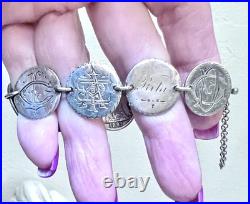 WONDERFUL Antique Sterling Silver Engraved Love Token Liberty Dimes Bracelet