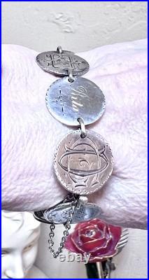 WONDERFUL Antique Sterling Silver Engraved Love Token Liberty Dimes Bracelet