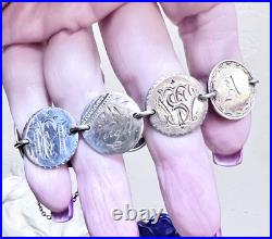 WONDERFUL Antique Sterling Silver Engraved Love Token Liberty Dimes Bracelet