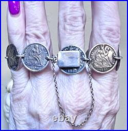 WONDERFUL Antique Sterling Silver Engraved Love Token Liberty Dimes Bracelet
