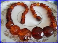 WONKY HAND CUT Antique VINTAGE Tested Cognac AMBER BAKELITE LARGE BEADS NECKLACE
