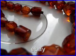 WONKY HAND CUT Antique VINTAGE Tested Cognac AMBER BAKELITE LARGE BEADS NECKLACE