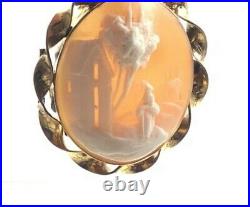 Yellow GF Spiral Frame Oval Carved Cameo Brooch with Scenic Home Countryside, 3