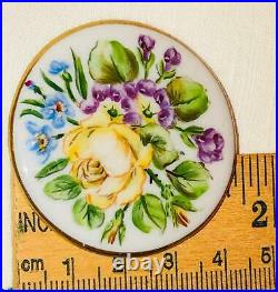 Yellow Rose of Texas Floral Bouquet Hand Painted Porcelain Antique Vtg Brooch
